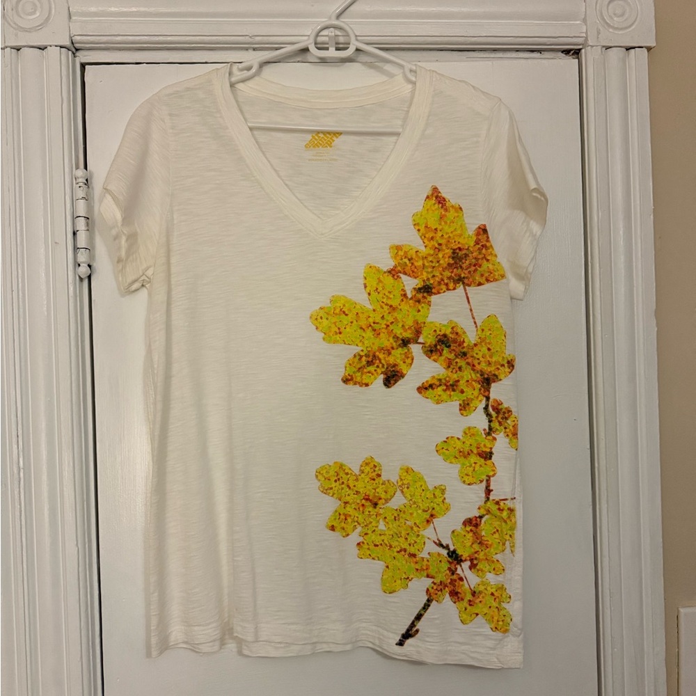 White and Yellow Leaf Print Women's Top